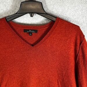 Marc Anthony V-Neck Sweater Mens XL Orange Cotton Cashmere Blend Long Sleeve